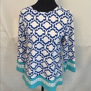 Blue and White Patterned Women's Blouse